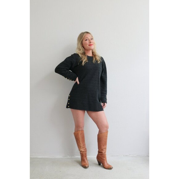 1990's Vintage Charcoal & Wool Sweater Dress Women's Extra Small Medium XS SM MD - Picture 8 of 10